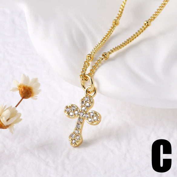 Wholesale Jewelry Copper 18K Gold Plated Geometric Cross Pendant Necklace For Women