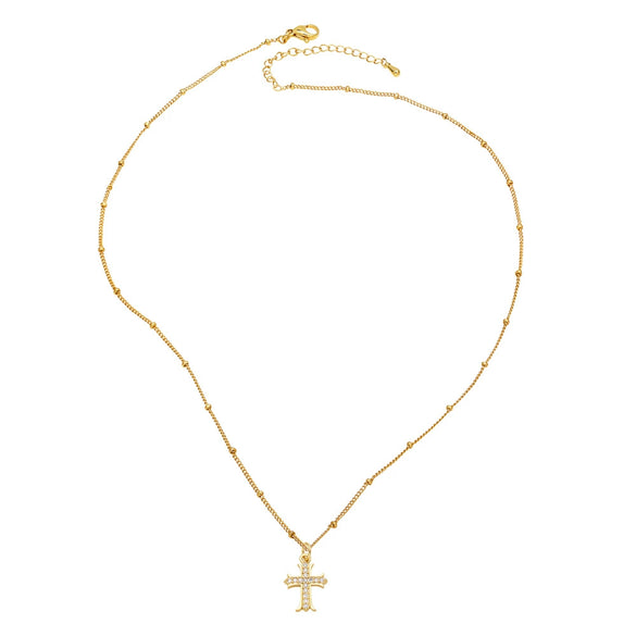 Wholesale Jewelry Copper 18K Gold Plated Geometric Cross Pendant Necklace For Women