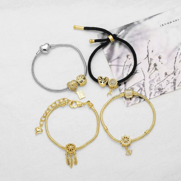 Wholesale Jewelry Copper 18K Gold Plated Geometric Love Tree Of Life Zircon Women's Bracelet