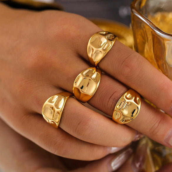 Wholesale Jewelry Copper 18K Gold Plated Geometric Open Ring With Concaveconvex Texture For Women