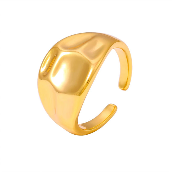 Wholesale Jewelry Copper 18K Gold Plated Geometric Open Ring With Concaveconvex Texture For Women