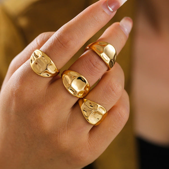 Wholesale Jewelry Copper 18K Gold Plated Geometric Open Ring With Concaveconvex Texture For Women