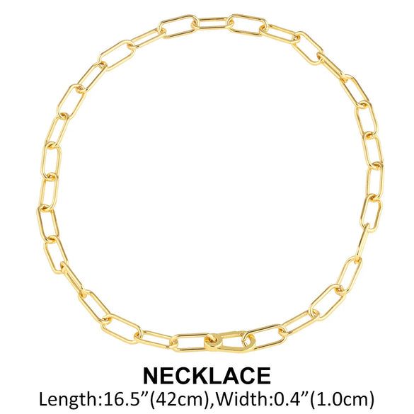 Wholesale Jewelry Copper 18K Gold Plated Geometric Pattern Lobster Clasp Chain Necklace For Men
