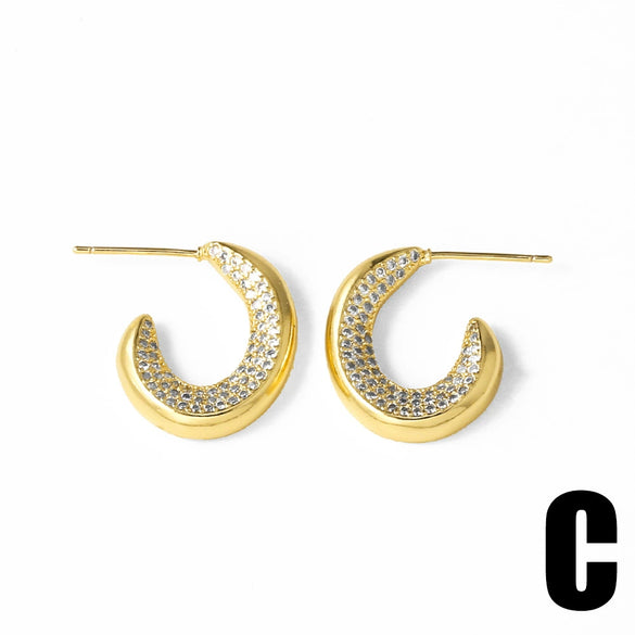 Wholesale Jewelry Copper 18K Gold Plated Heart Asymmetrical Zircon Earrings