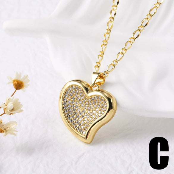Wholesale Jewelry Copper 18K Gold Plated Heartshaped Pendant Necklace