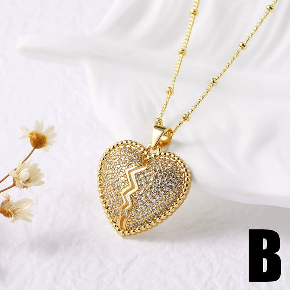 Wholesale Jewelry Copper 18K Gold Plated Heartshaped Pendant Necklace