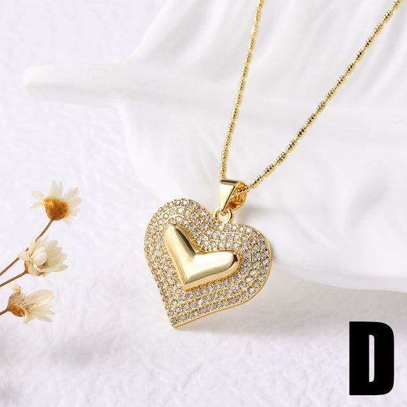 Wholesale Jewelry Copper 18K Gold Plated Heartshaped Pendant Necklace
