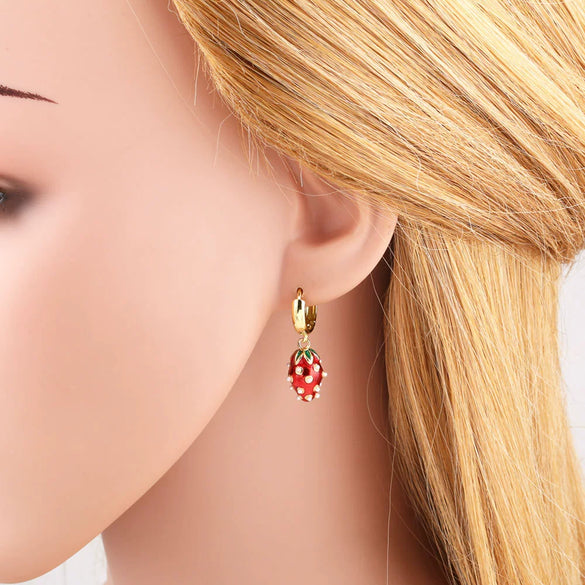 Wholesale Jewelry Copper 18K Gold Plated Insect Rose Cherry Geometric Fruit Earrings For Women