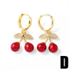 Wholesale Jewelry Copper 18K Gold Plated Insect Rose Cherry Geometric Fruit Earrings For Women