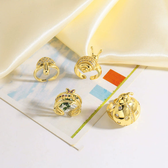 Wholesale Jewelry Copper 18K Gold Plated Insect Snail Animal Zodiac Ring