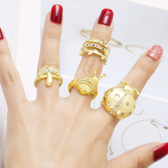 Wholesale Jewelry Copper 18K Gold Plated Insect Snail Animal Zodiac Ring
