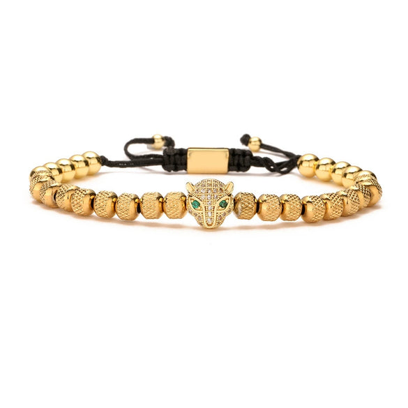 Wholesale Jewelry Copper Leopard Head Pineapple Beads Electroplated Unisex Bracelet