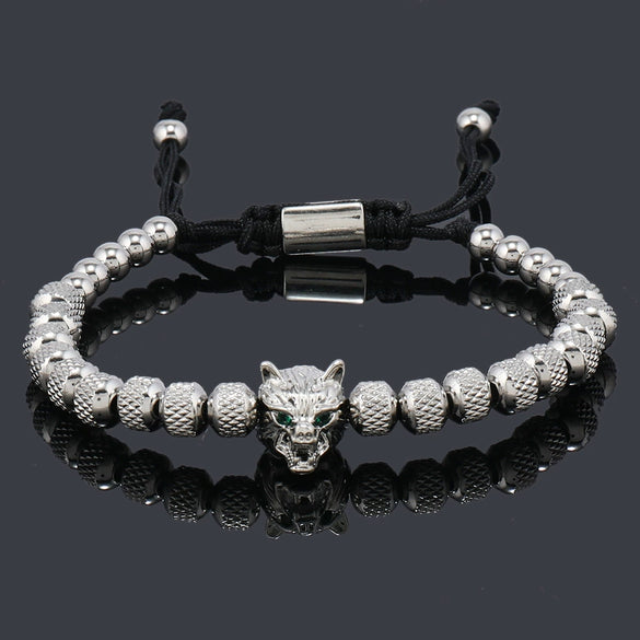 Wholesale Jewelry Copper Leopard Head Pineapple Beads Electroplated Unisex Bracelet