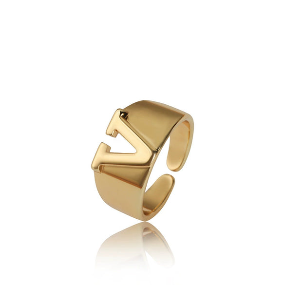 Wholesale Jewelry Copper Letter Ring Electroplating Opening Adjustable Unisex