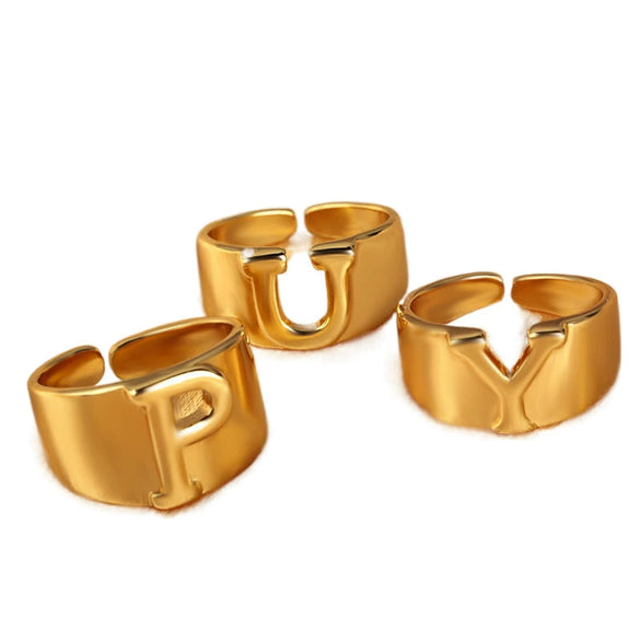 Wholesale Jewelry Copper Letter Ring Electroplating Opening Adjustable Unisex