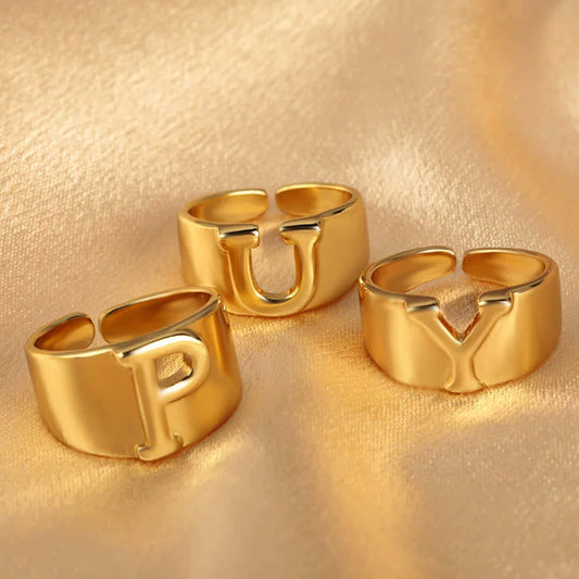 Wholesale Jewelry Copper Letter Ring Electroplating Opening Adjustable Unisex