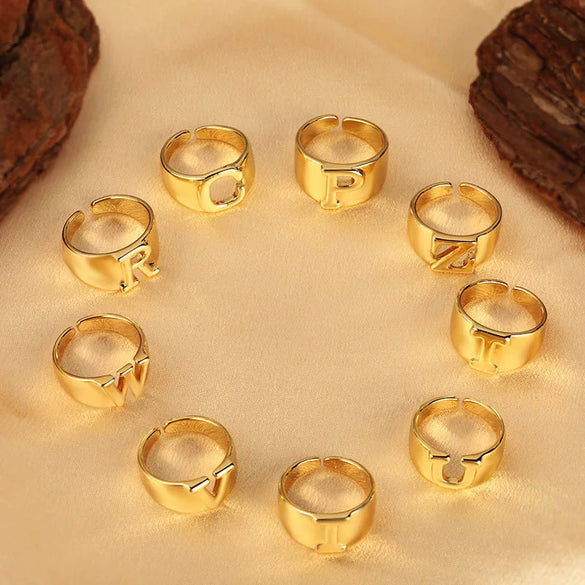 Wholesale Jewelry Copper Letter Ring Electroplating Opening Adjustable Unisex