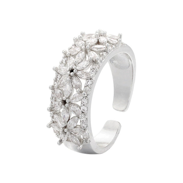Wholesale Jewelry Copper Light Luxury Geometric And Floral Microinlaid Zircon Open Ring With Electroplating For Women