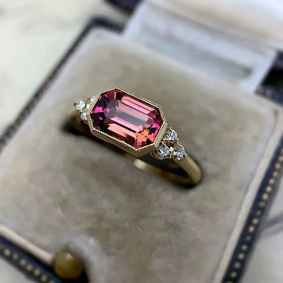 Wholesale Jewelry Copper Light Luxury Geometric Zircon Engagement Ring For Women