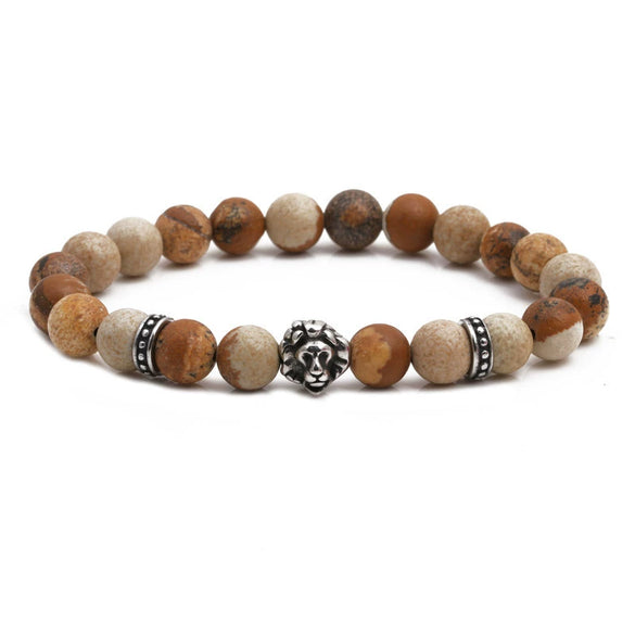 Wholesale Jewelry Copper Lion Head Beaded Bracelet With Zircon Inlay For Unisex