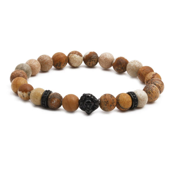 Wholesale Jewelry Copper Lion Head Beaded Bracelet With Zircon Inlay For Unisex