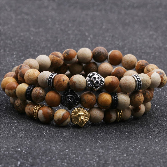 Wholesale Jewelry Copper Lion Head Beaded Bracelet With Zircon Inlay For Unisex