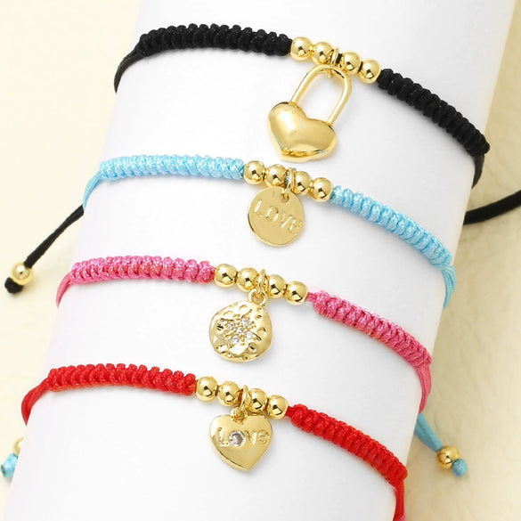 Wholesale Jewelry Copper Love Heart And Insect Shape Pendant Bracelet With Gold Plated Electroplating For Women