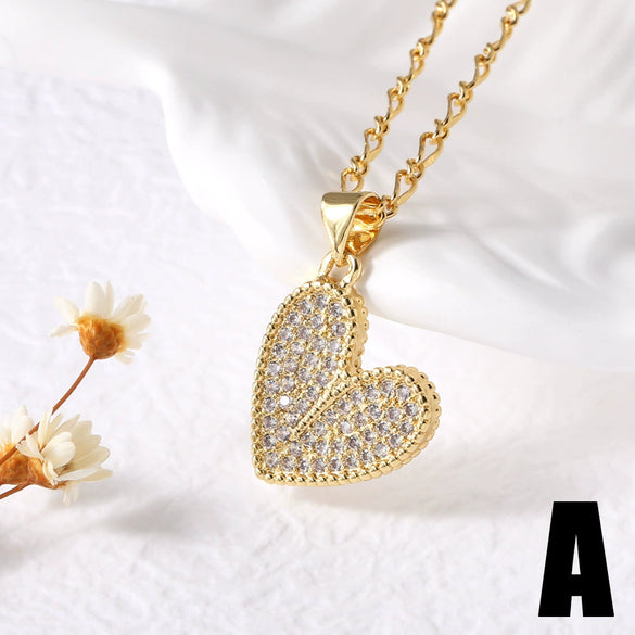 Wholesale Jewelry Copper Love Heart Pendant Necklace Gold Plated O Chain