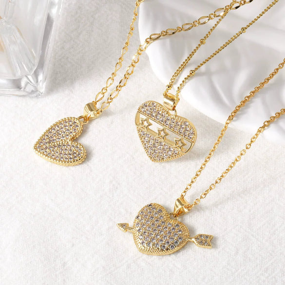 Wholesale Jewelry Copper Love Heart Pendant Necklace Gold Plated O Chain