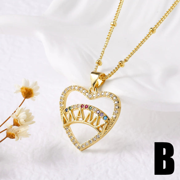 Wholesale Jewelry Copper Love Heart Pendant Necklace With O Word Chain Electroplating For Women
