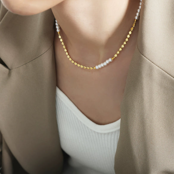 Wholesale Jewelry Copper Material Freshwater Pearl Geometric Stitching Necklace With Electroplating Treatment For Women