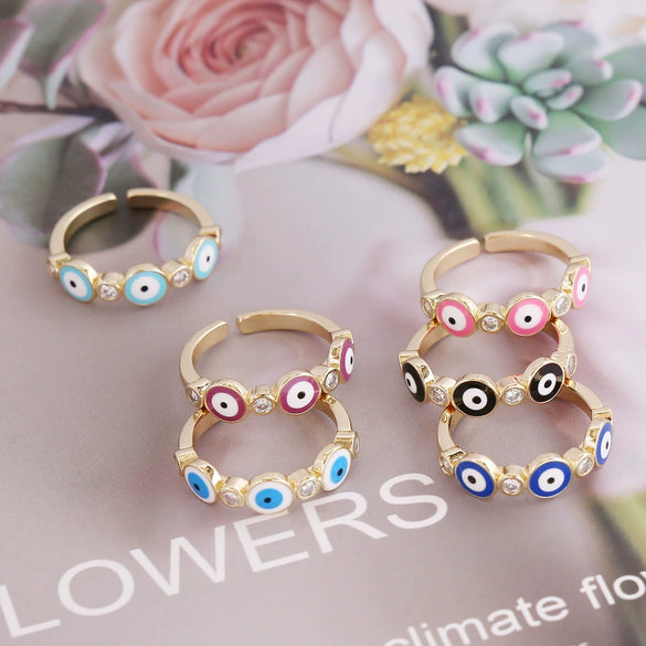 Wholesale Jewelry Copper Microinlaid Zircon Devil's Eye Ring Retro Style Dripping Oil Women's