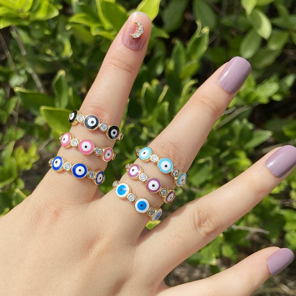 Wholesale Jewelry Copper Microinlaid Zircon Devil's Eye Ring Retro Style Dripping Oil Women's
