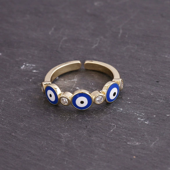 Wholesale Jewelry Copper Microinlaid Zircon Devil's Eye Ring Retro Style Dripping Oil Women's