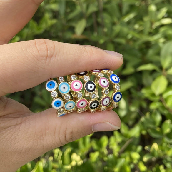 Wholesale Jewelry Copper Microinlaid Zircon Devil's Eye Ring Retro Style Dripping Oil Women's