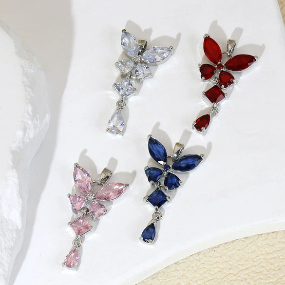 Wholesale Jewelry Copper Micropaved Cartoon Animal Zodiac Tassel Butterfly Pendant Necklace And Earrings Accessories
