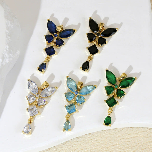 Wholesale Jewelry Copper Micropaved Cartoon Animal Zodiac Tassel Butterfly Pendant Necklace And Earrings Accessories