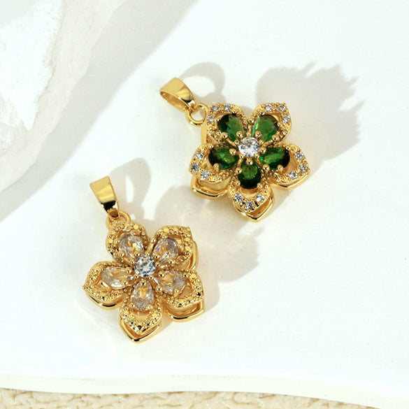Wholesale Jewelry Copper Micropaved Flower And Leaf Shaped Zircon Pendant Necklace Bracelet Earrings Accessories