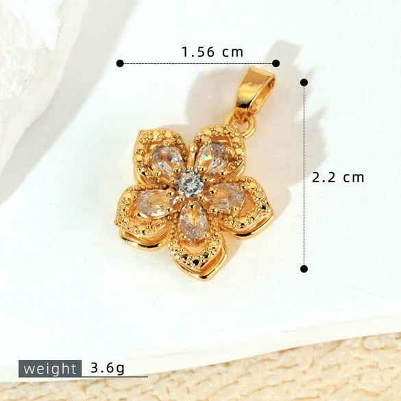 Wholesale Jewelry Copper Micropaved Flower And Leaf Shaped Zircon Pendant Necklace Bracelet Earrings Accessories
