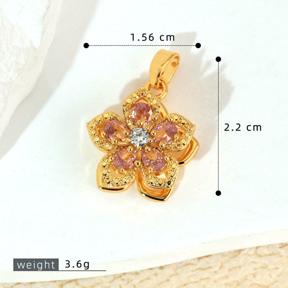 Wholesale Jewelry Copper Micropaved Flower And Leaf Shaped Zircon Pendant Necklace Bracelet Earrings Accessories