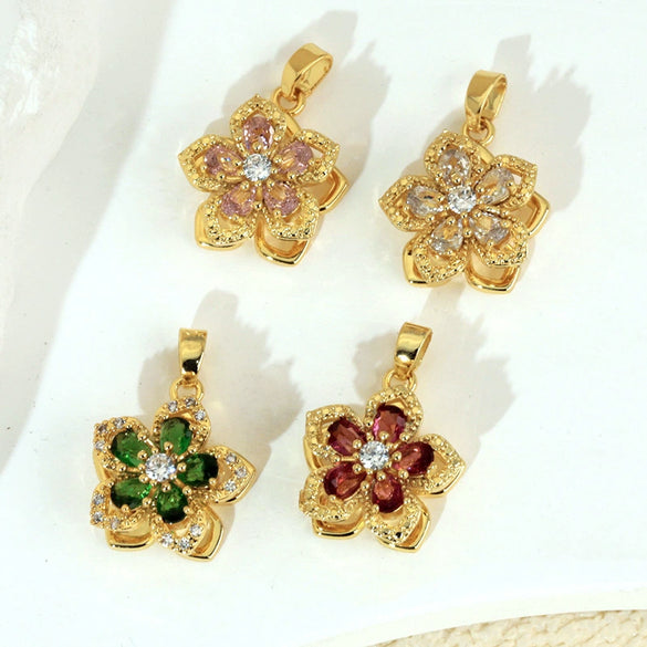 Wholesale Jewelry Copper Micropaved Flower And Leaf Shaped Zircon Pendant Necklace Bracelet Earrings Accessories