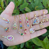Wholesale Jewelry Copper Micropaved Zircon Rainbow Heart Clavicle Chain With Fashion Leaf Pendant Electroplated