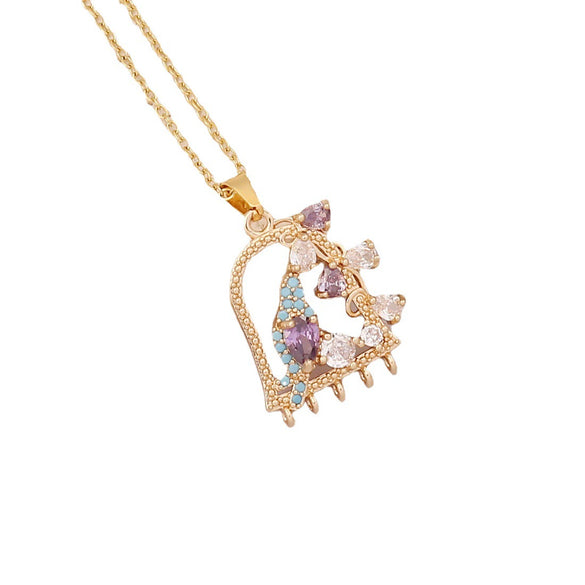Wholesale Jewelry Copper Micropaved Zircon Rainbow Heart Clavicle Chain With Fashion Leaf Pendant Electroplated