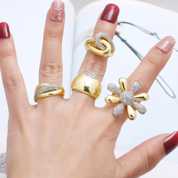 Wholesale Jewelry Copper Minimalist Flower Open Ring With Electroplating For Women