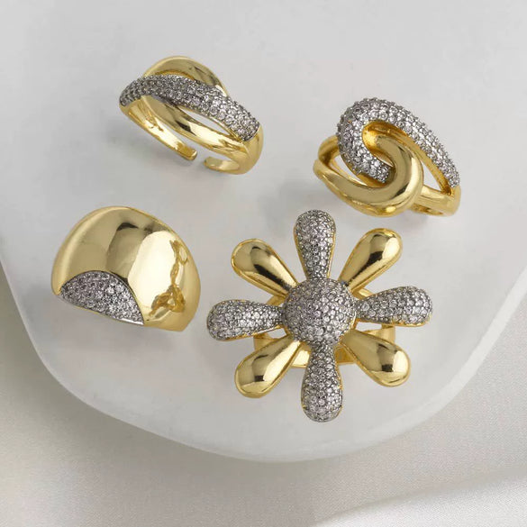 Wholesale Jewelry Copper Minimalist Flower Open Ring With Electroplating For Women