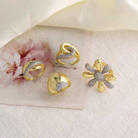 Wholesale Jewelry Copper Minimalist Flower Open Ring With Electroplating For Women