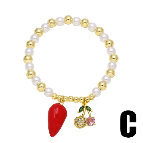 Wholesale Jewelry Copper Minimalist Heart Shape Pendant Pearl Bracelet With Electroplating
