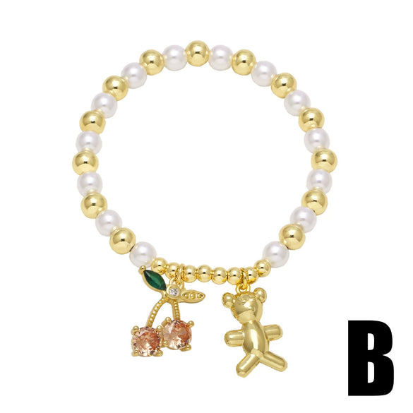 Wholesale Jewelry Copper Minimalist Heart Shape Pendant Pearl Bracelet With Electroplating
