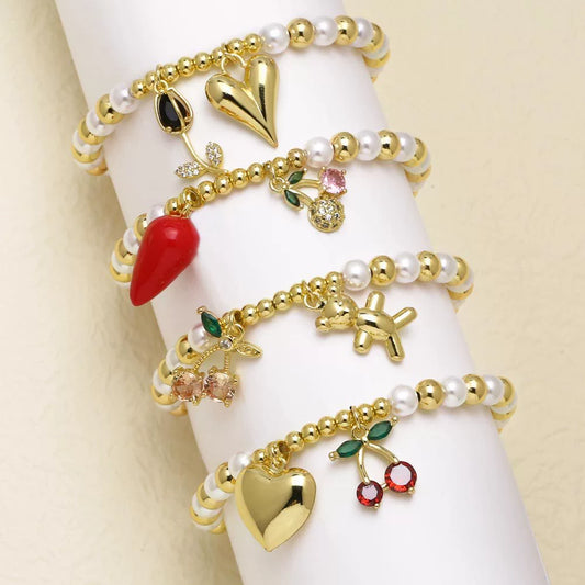 Wholesale Jewelry Copper Minimalist Heart Shape Pendant Pearl Bracelet With Electroplating