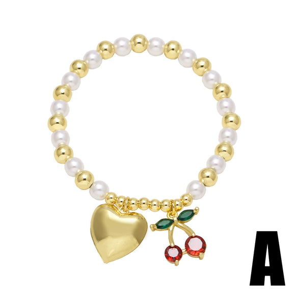 Wholesale Jewelry Copper Minimalist Heart Shape Pendant Pearl Bracelet With Electroplating